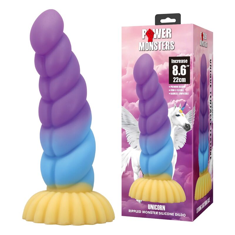 POWER MONSTERS - UNICORN TRICOLOR FANTASY SILICONE DILDO 22 CM Ø 5 CM