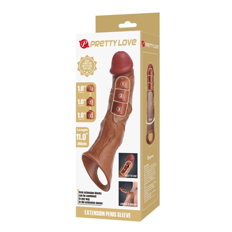 PRETTY LOVE - MANICOTTO REGOLABILE PER ALLUNGAMENTO DEL PENE 28 CM Ø 4,5 CM MARRONE