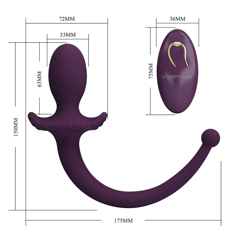 PRETTY LOVE - LIOEA VIBRIERENDER ANALPLUG MIT SCHWANZ, 12 FUNKTIONEN, LILA FERNBEDIENUNG