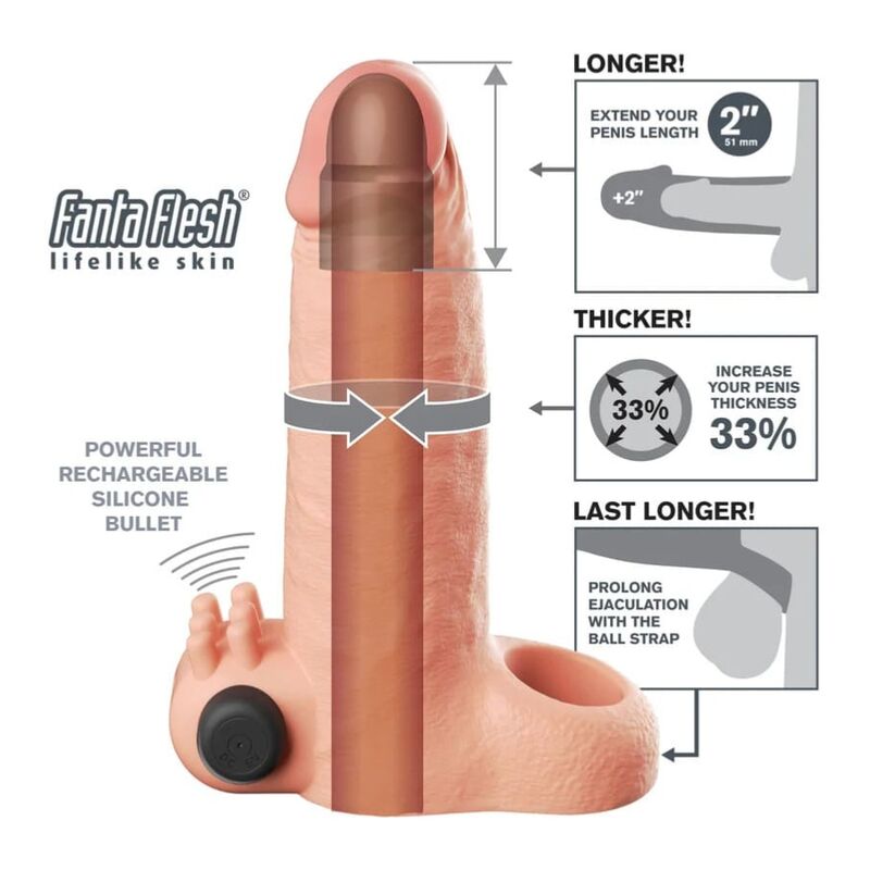 FANTASY X-TENSIONS - VIBRATING REAL FEEL 5CM PENIS EXTENSION SLEEVE BEIGE