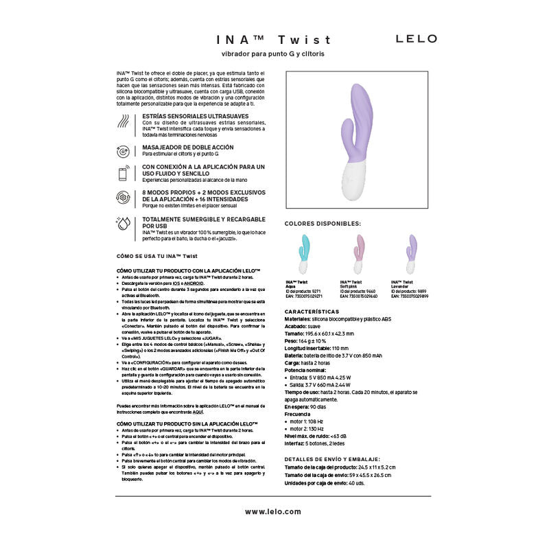 LELO - INA TWIST DOUBLE VIBRATOR RABBIT FOR G-SPOT AND CLITORIS BLUE