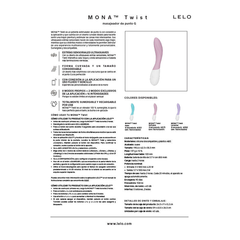 LELO - MONA TWIST RECHARGEABLE APP-CONTROLLED G-SPOT VIBRATOR LAVENDER