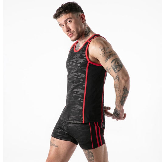 LOCKER GEAR - TANKTOP MIT VOLLEM MILITÄRZUGANG, ROT, XL
