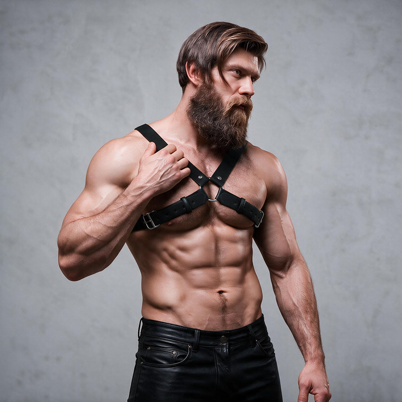 FETISH SUBMISSIVE ATTITUDE - MENS ADJUSTABLE ECO-LEATHER CROSS CHEST BULLDOG HARNESS
