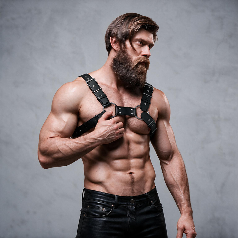 FETISH SUBMISSIVE ATTITUDE - MENS ADJUSTABLE ECO-LEATHER CHEST BULLDOG HARNESS