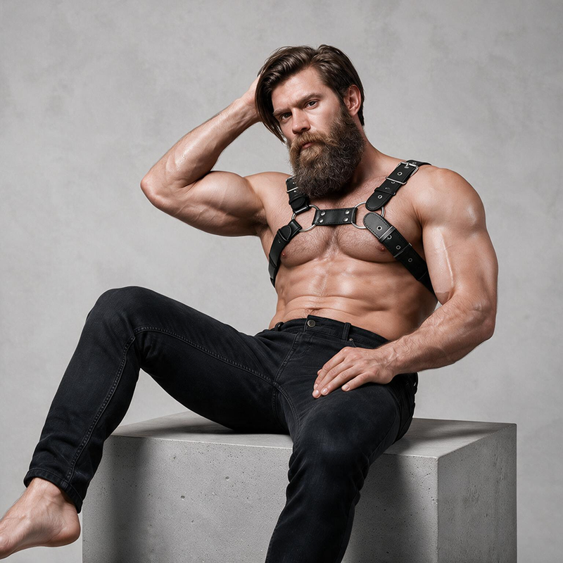FETISH SUBMISSIVE ATTITUDE - MENS ADJUSTABLE ECO-LEATHER CHEST BULLDOG HARNESS