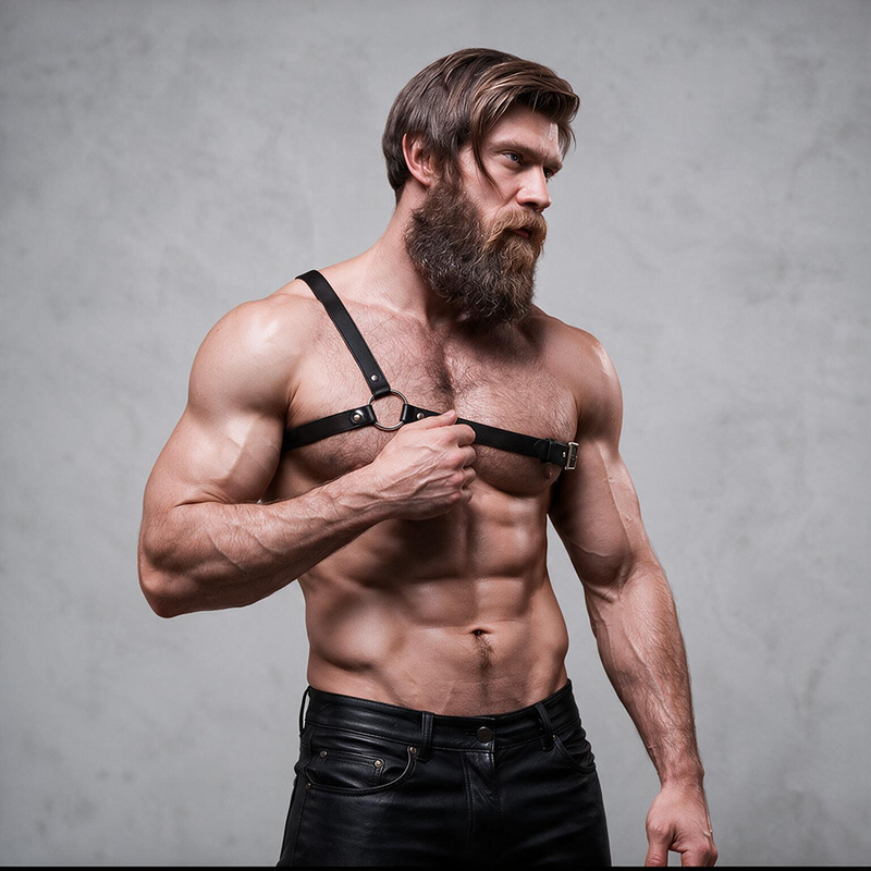FETISH SUBMISSIVE - ATTITUDE MENS CROSSED SHOULDER ECO LEATHER HARNESS