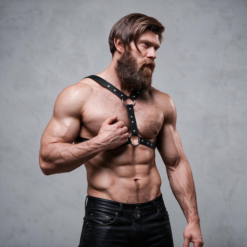 FETISH SUBMISSIVE ATTITUDE - ECO-LEATHER CHEST HARNESS WITH DOUBLE SUPPORT AND STUDS FOR MEN