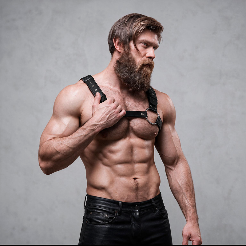 FETISH SUBMISSIVE ATTITUDE - MENS ECO-LEATHER CHEST HARNESS WITH STUDS