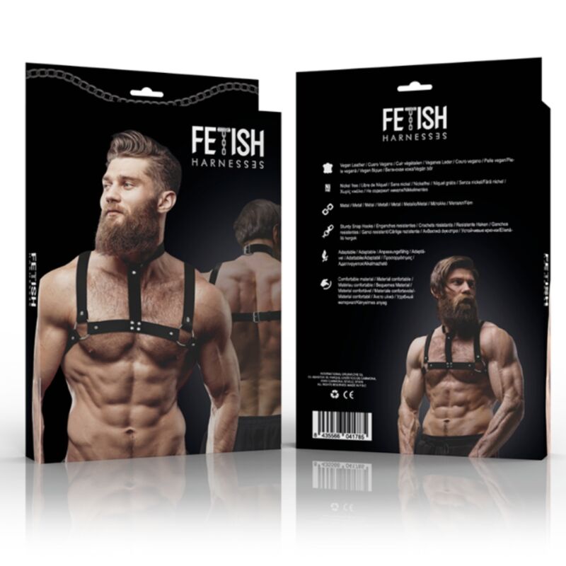 FETISH SUBMISSIVE ATTITUDE - MENS ECO-LEATHER BULLDOG CHEST HARNESS SIZE M/L