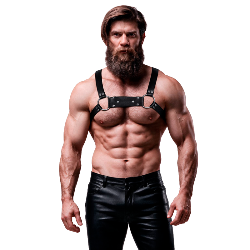 FETISH SUBMISSIVE ATTITUDE - MENS ECO-LEATHER BULLDOG CHEST HARNESS SIZE M/L