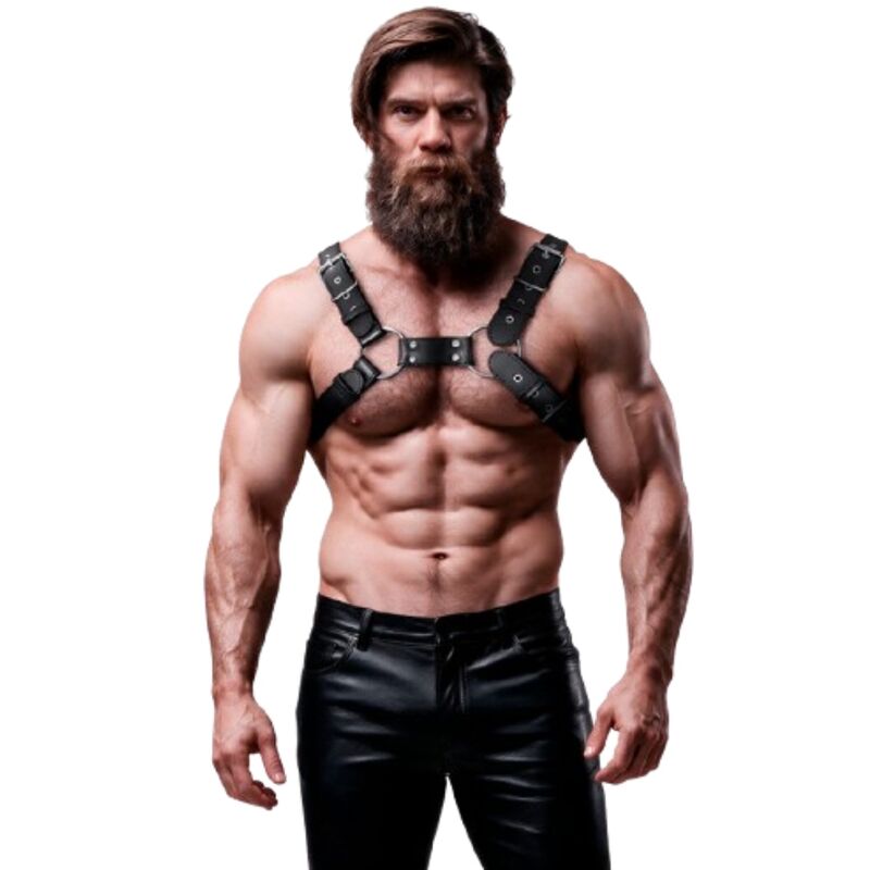 FETISH SUBMISSIVE ATTITUDE - MENS ADJUSTABLE ECO-LEATHER CHEST BULLDOG HARNESS