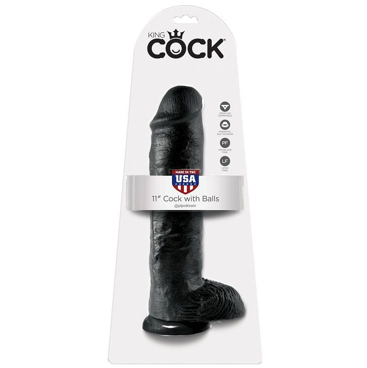 KING COCK - DILDO BLACK WITH BALLS 28 CM
