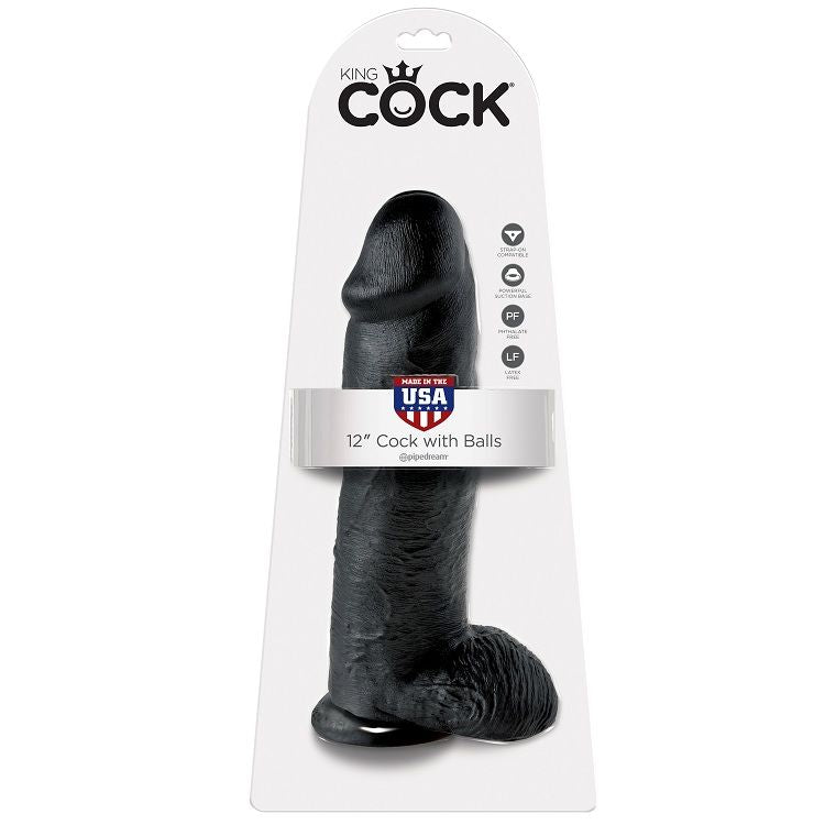 KING COCK - DILDO BLACK WITH BALLS 30.48 CM