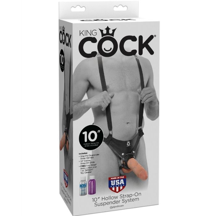 KING COCK - STRAP-ON WITH HOLLOW DILDO 25.5 CM AND BLACK STRAPS